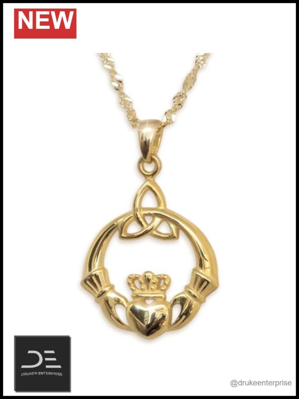 925 Sterling Silver Irish Claddagh Pendant Necklace for Women